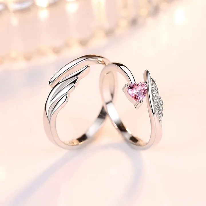 Angel Wings Copper Silver-plated Open Adjustable Pair Couple Ring Valentine's Day Gift